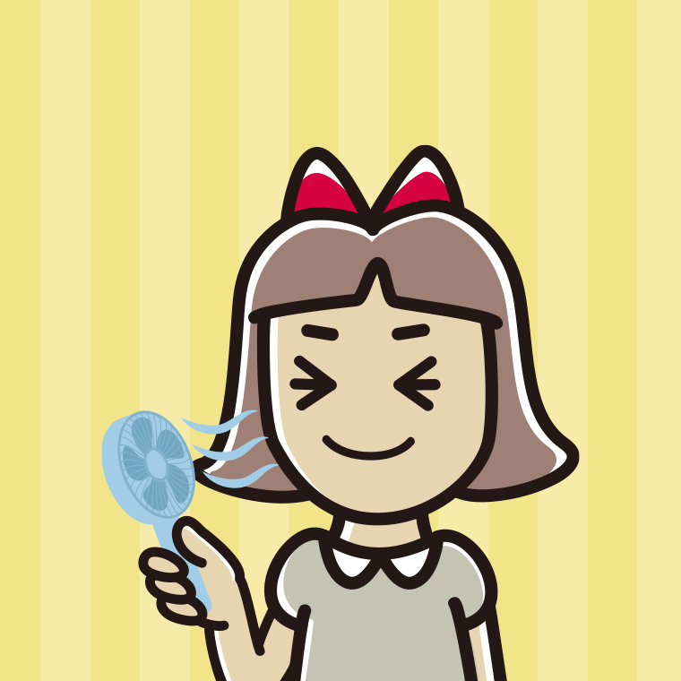 ハンディファンを使う小学生女子のイラスト【色、背景あり】PNG