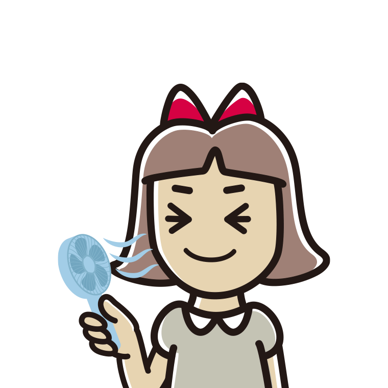 ハンディファンを使う小学生女子のイラスト【色あり、背景なし】透過PNG