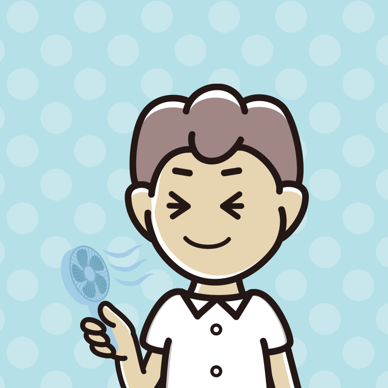 ハンディファンを使う男子中学生のイラスト【色、背景あり】PNG