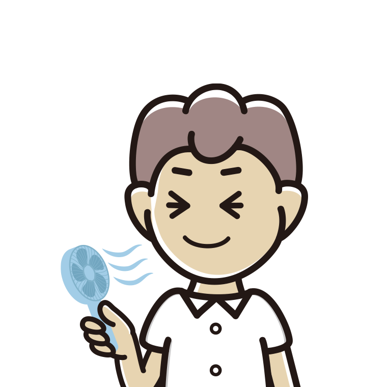 ハンディファンを使う男子中学生のイラスト【色あり、背景なし】透過PNG