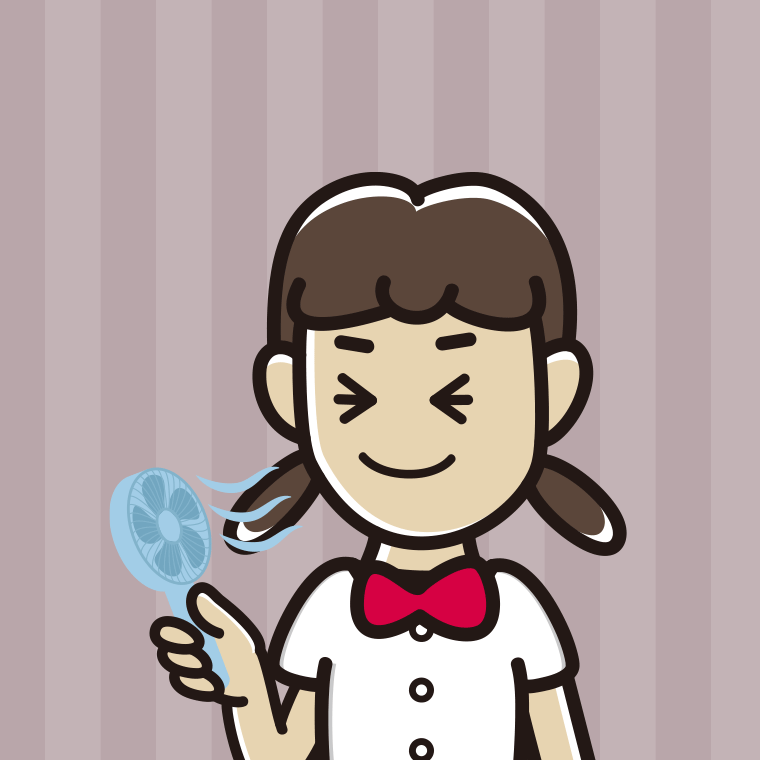 ハンディファンを使う女子中学生のイラスト【色、背景あり】PNG