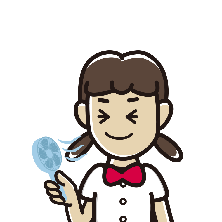 ハンディファンを使う女子中学生のイラスト【色あり、背景なし】透過PNG