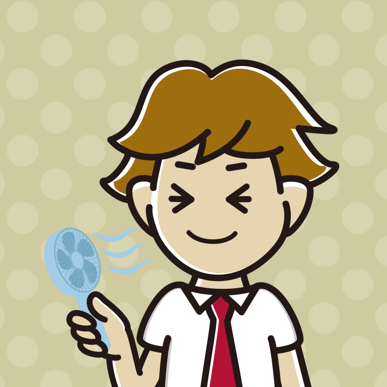 ハンディファンを使う男子高校生のイラスト【色、背景あり】PNG