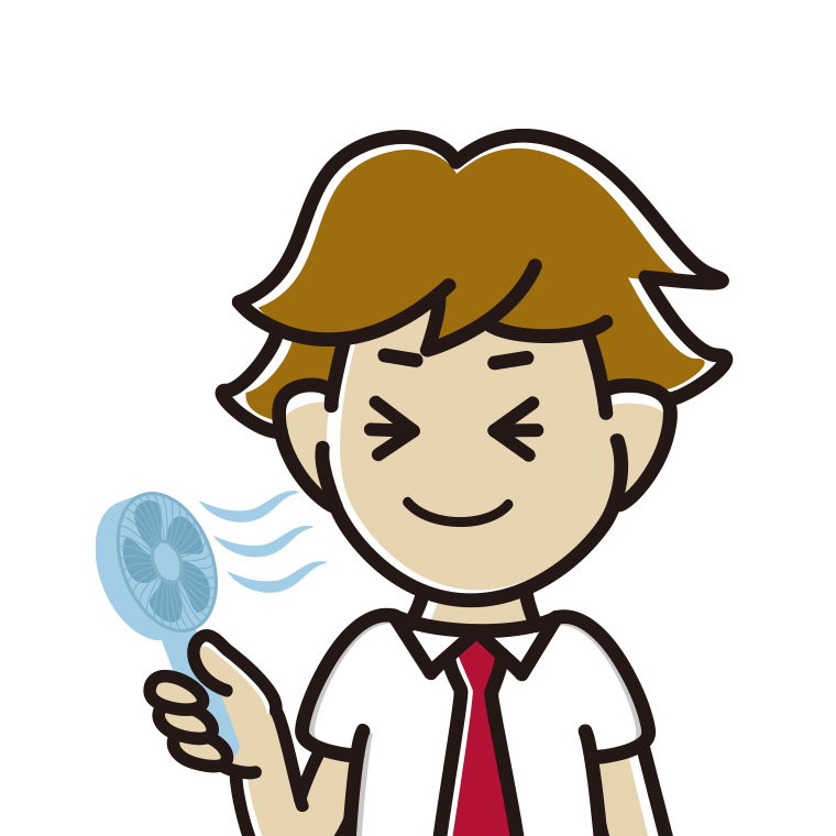 ハンディファンを使う男子高校生のイラスト【色あり、背景なし】透過PNG