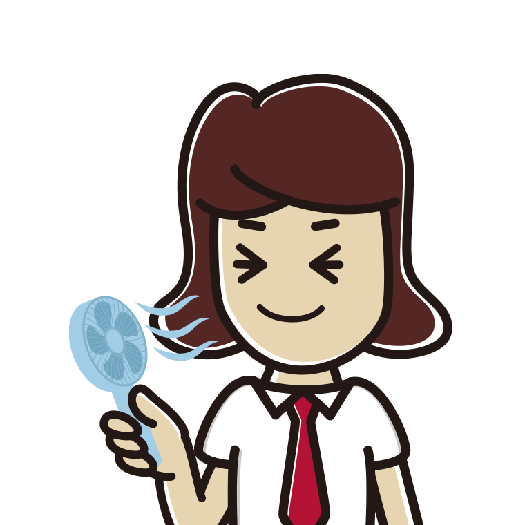 ハンディファンを使う女子高校生のイラスト【色あり、背景なし】透過PNG