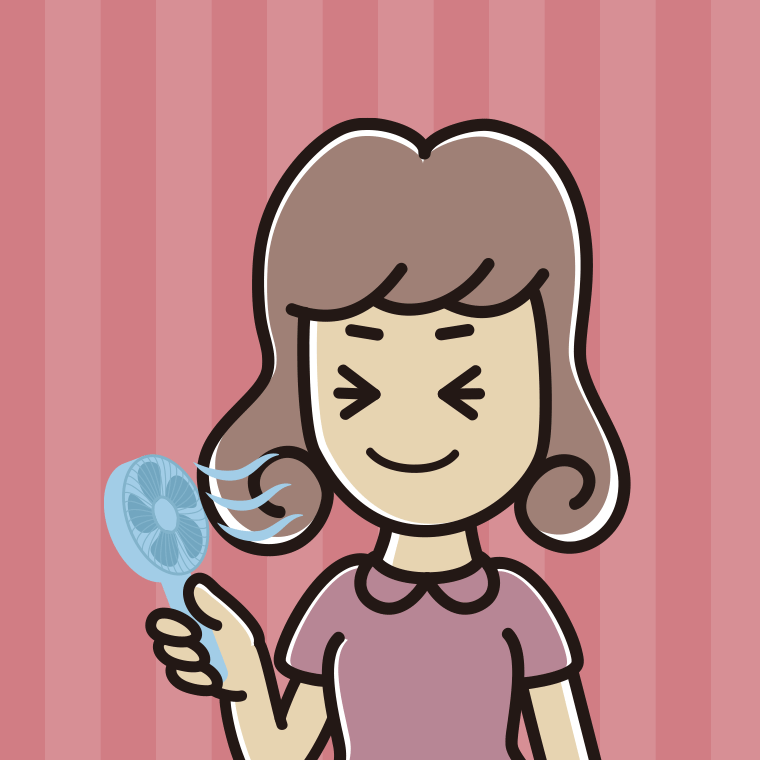 ハンディファンを使う女子大学生のイラスト【色、背景あり】PNG
