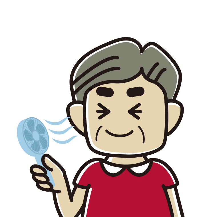 ハンディファンを使うおじさんのイラスト【色あり、背景なし】透過PNG