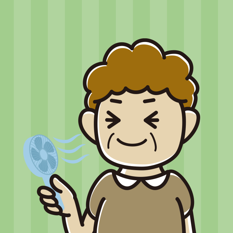 【フリー素材】ハンディファンを使うおばさんのイラスト