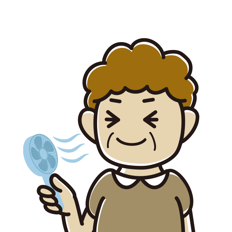 ハンディファンを使うおばさんのイラスト【色あり、背景なし】透過PNG