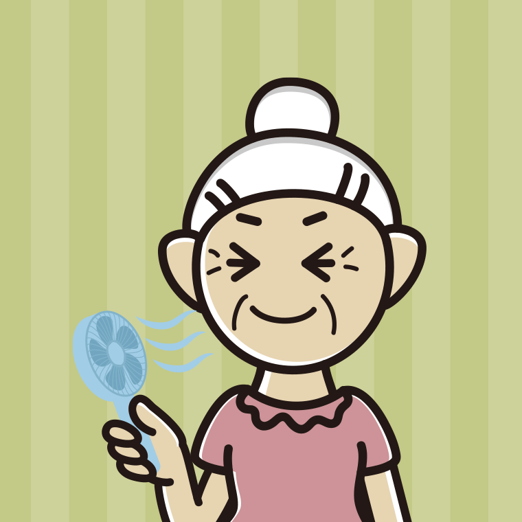 【フリー素材】ハンディファンを使うおばあさんのイラスト