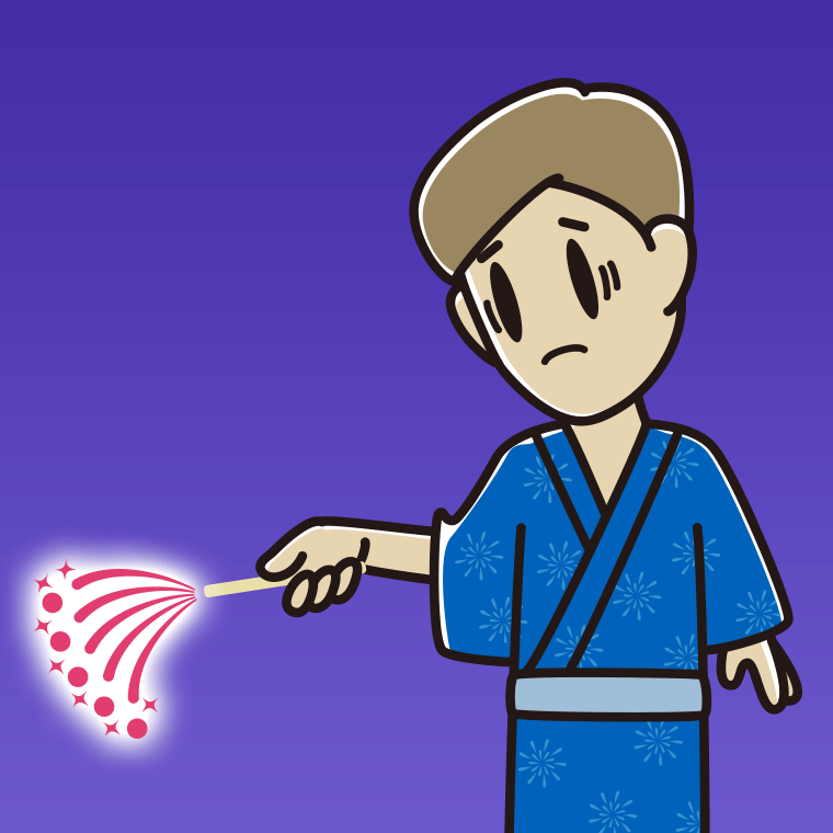花火で困る男性のイラスト【色、背景あり】PNG