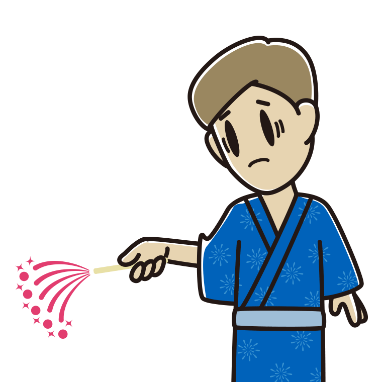 花火で困る男性のイラスト【色あり、背景なし】透過PNG
