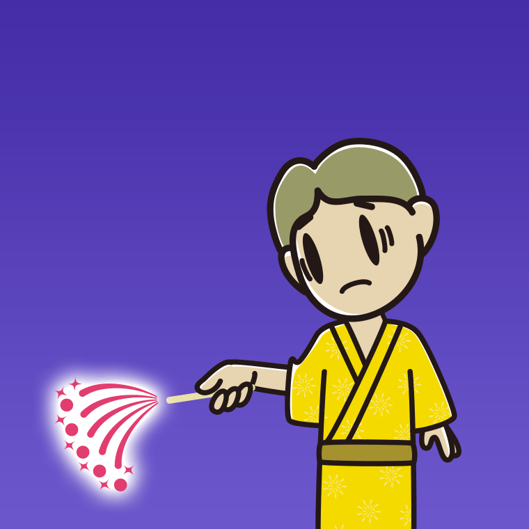 花火で困る小学生男子のイラスト【色、背景あり】PNG