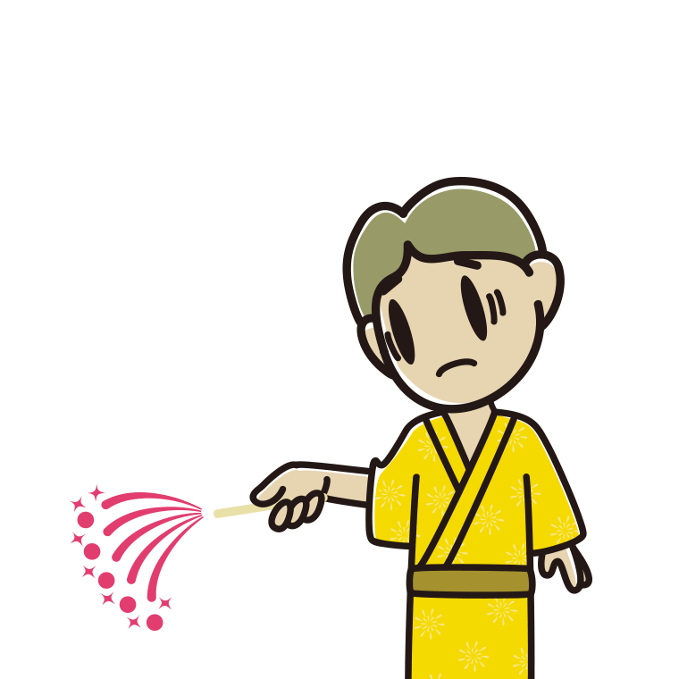 花火で困る小学生男子のイラスト【色あり、背景なし】透過PNG