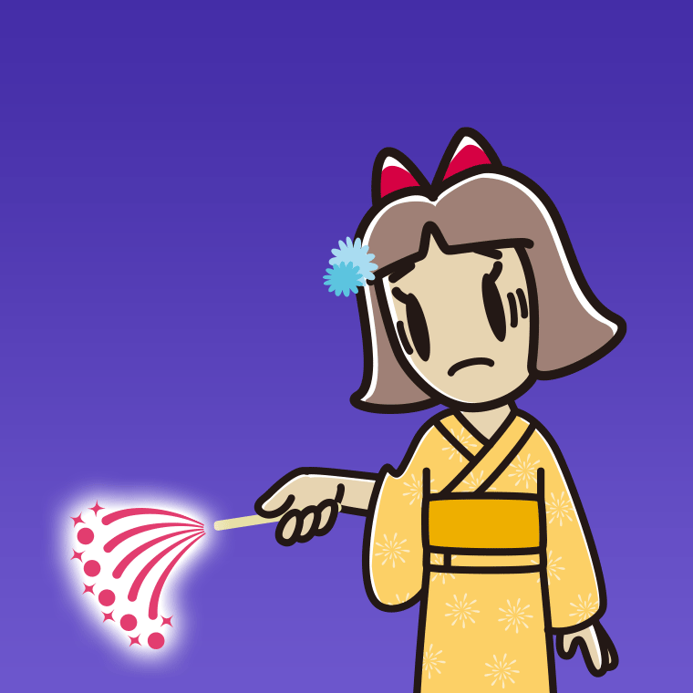 花火で困る小学生女子のイラスト【色、背景あり】PNG
