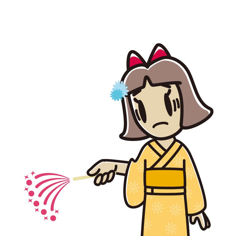 花火で困る小学生女子のイラスト【色あり、背景なし】透過PNG