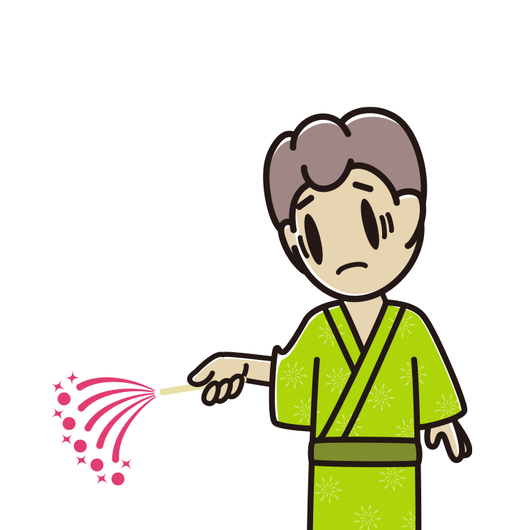 花火で困る男子中学生のイラスト【色あり、背景なし】透過PNG