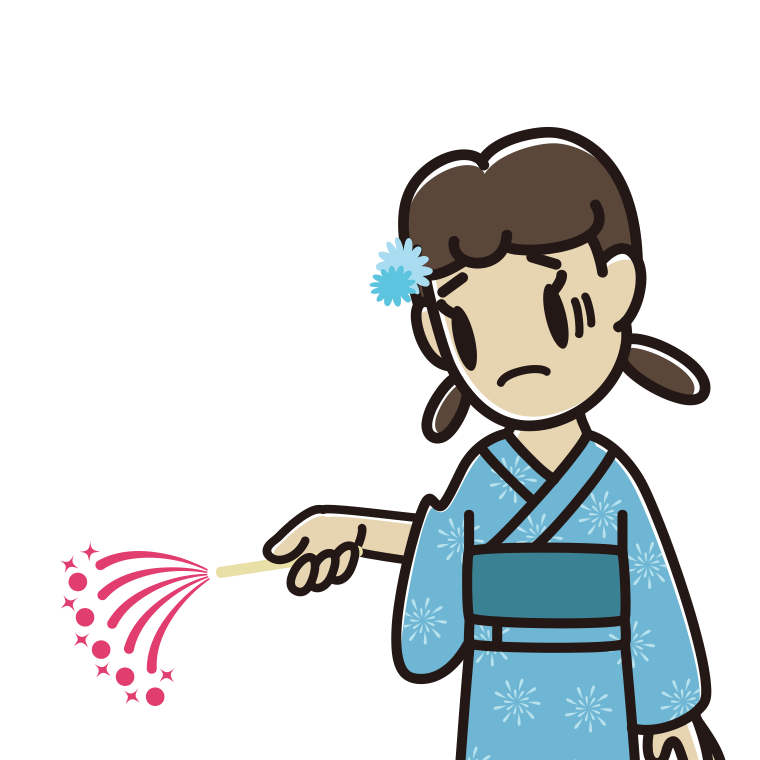 花火で困る女子中学生のイラスト【色あり、背景なし】透過PNG