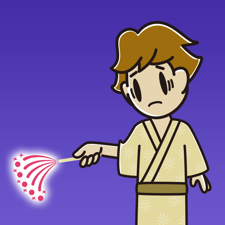 花火で困る男子高校生のイラスト【色、背景あり】PNG