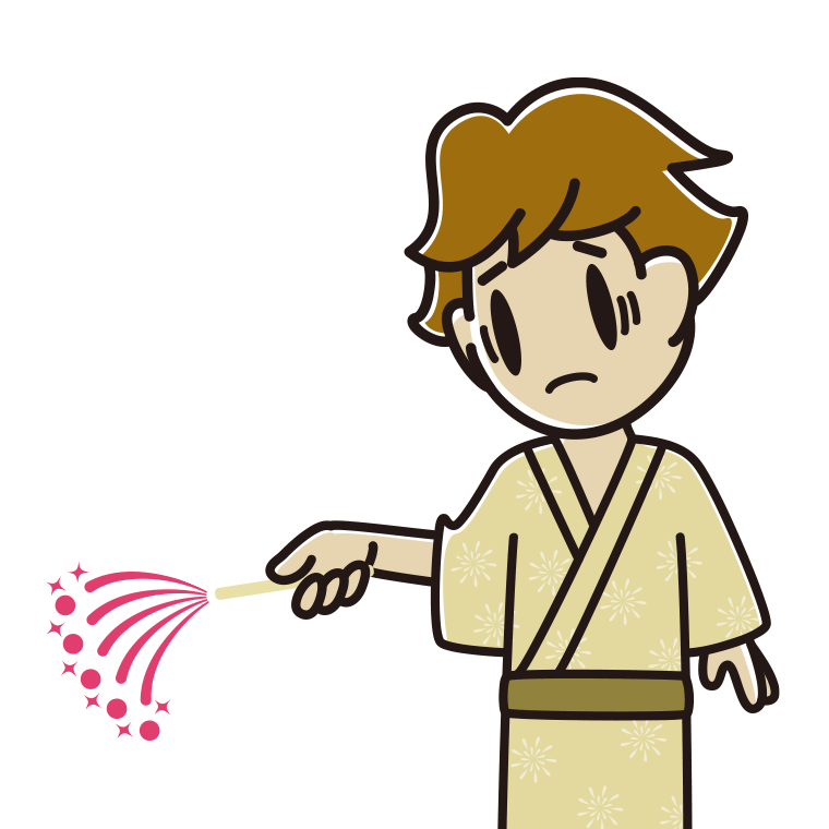 花火で困る男子高校生のイラスト【色あり、背景なし】透過PNG
