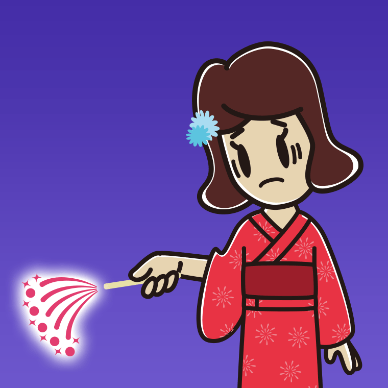 花火で困る女子高校生のイラスト【色、背景あり】PNG