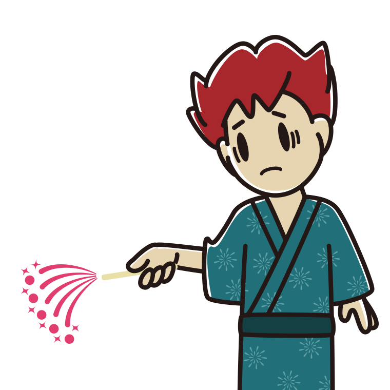 花火で困る男子大学生のイラスト【色あり、背景なし】透過PNG
