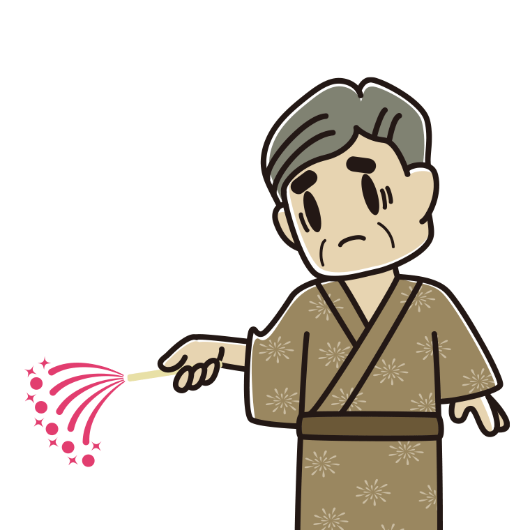 花火で困るおじさんのイラスト【色あり、背景なし】透過PNG