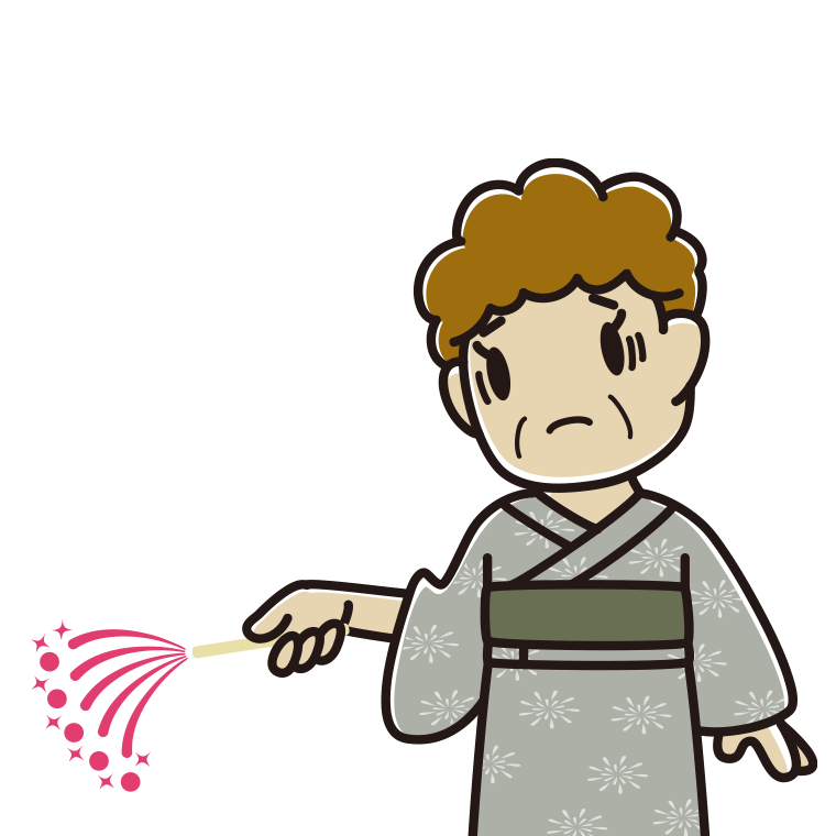 花火で困るおばさんのイラスト【色あり、背景なし】透過PNG