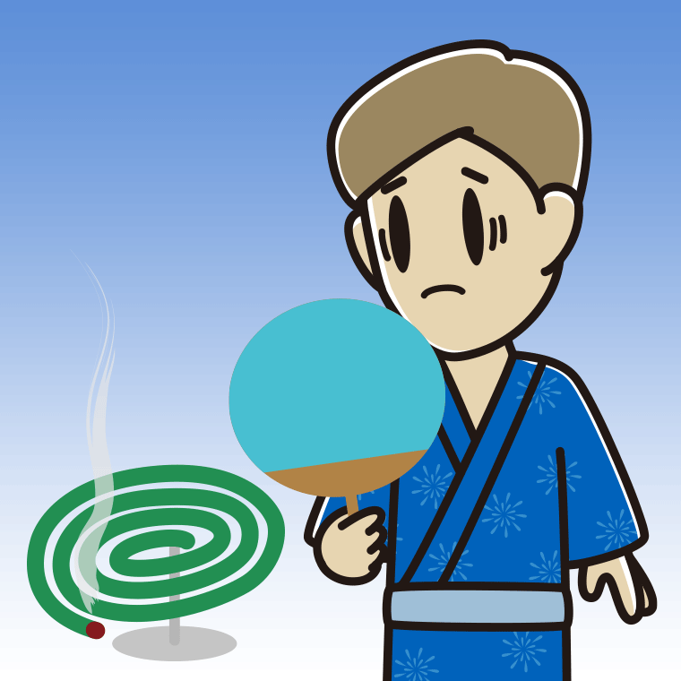 蚊取り線香で困る男性のイラスト【色、背景あり】PNG