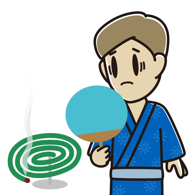 蚊取り線香で困る男性のイラスト【色あり、背景なし】透過PNG