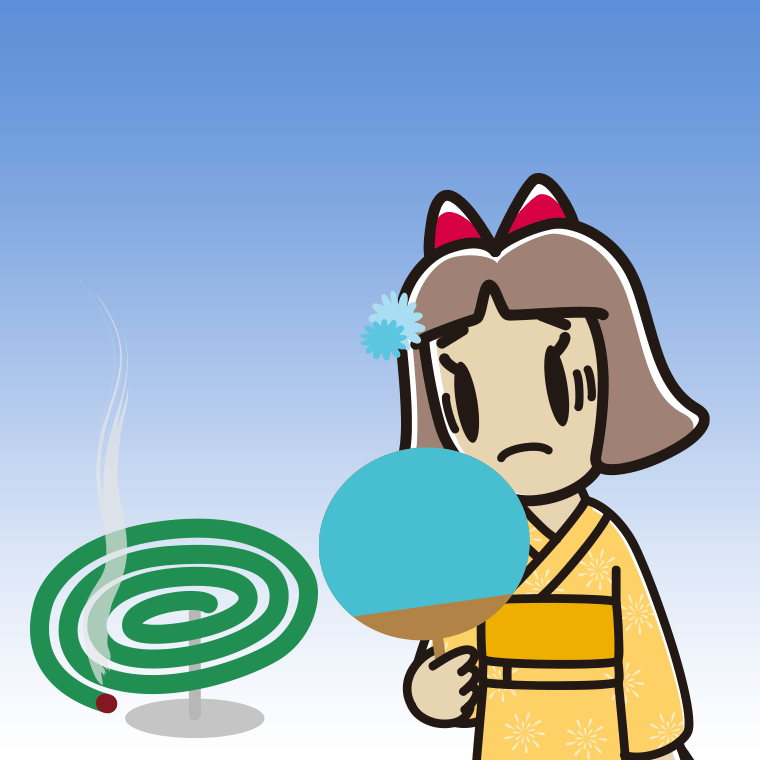 蚊取り線香で困る小学生女子のイラスト【色、背景あり】PNG