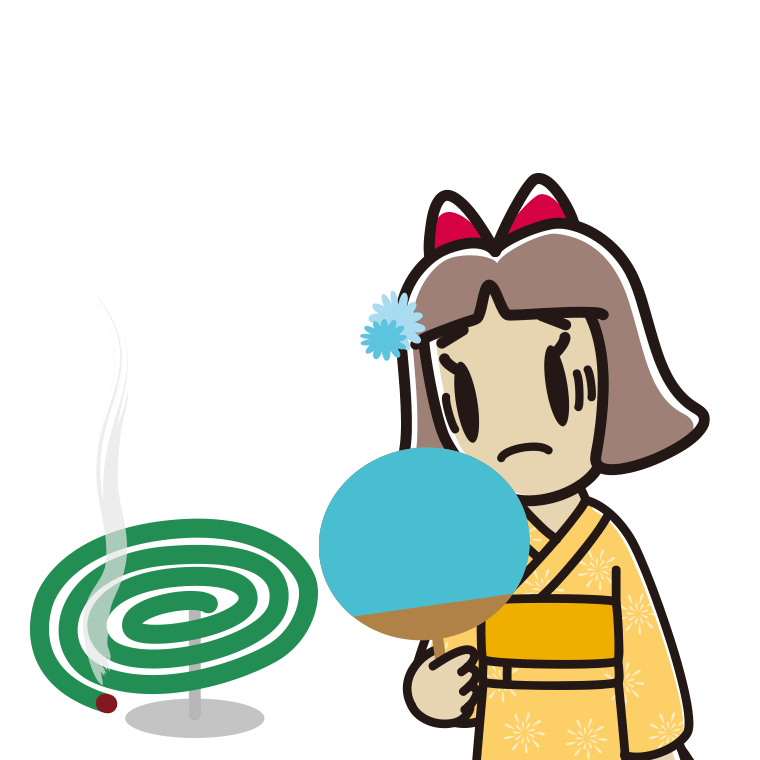 蚊取り線香で困る小学生女子のイラスト【色あり、背景なし】透過PNG