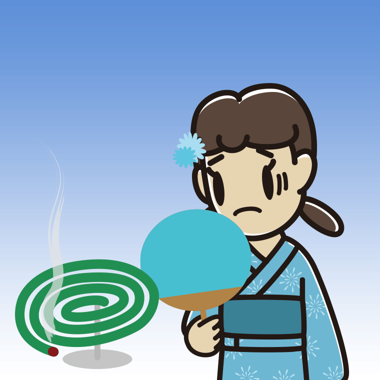 蚊取り線香で困る女子中学生のイラスト【色、背景あり】PNG