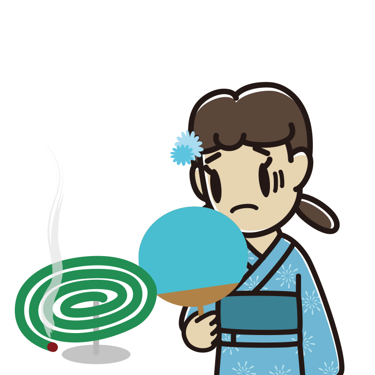 蚊取り線香で困る女子中学生のイラスト【色あり、背景なし】透過PNG