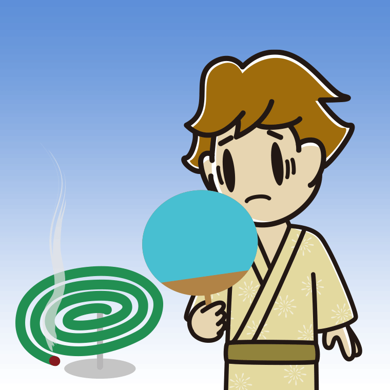 蚊取り線香で困る男子高校生のイラスト【色、背景あり】PNG