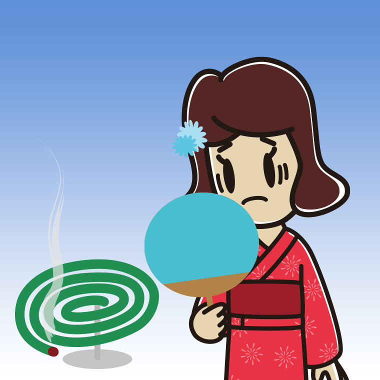蚊取り線香で困る女子高校生のイラスト【色、背景あり】PNG