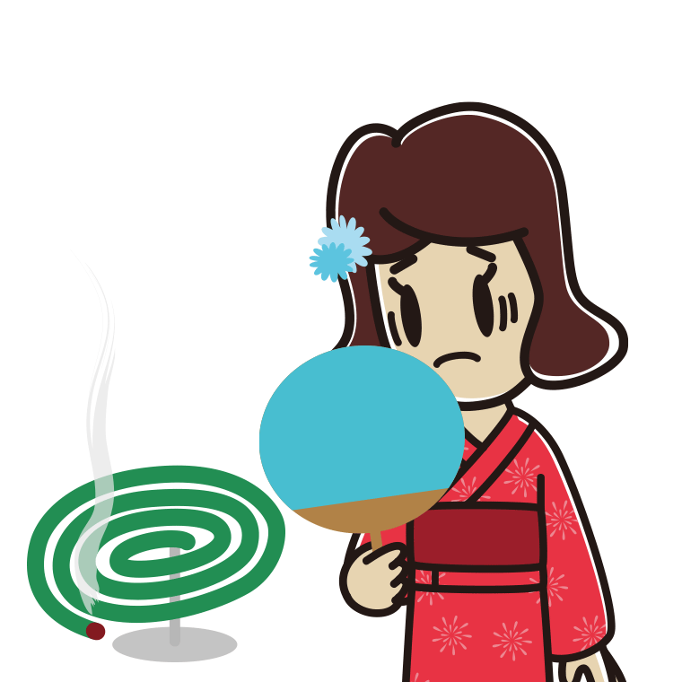 蚊取り線香で困る女子高校生のイラスト【色あり、背景なし】透過PNG