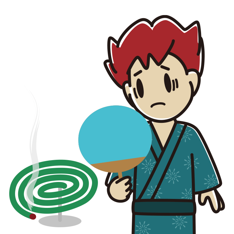 蚊取り線香で困る男子大学生のイラスト【色あり、背景なし】透過PNG