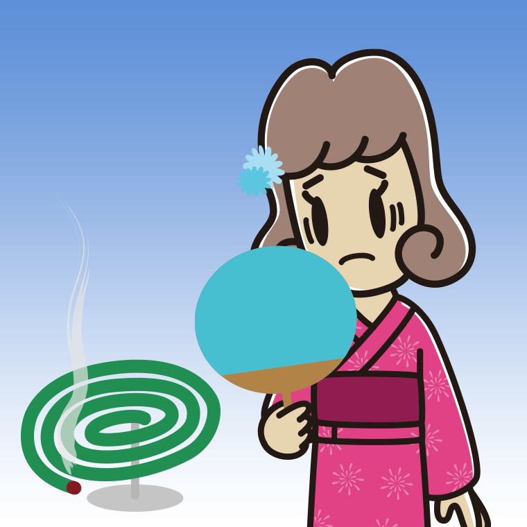 蚊取り線香で困る女子大学生のイラスト【色、背景あり】PNG