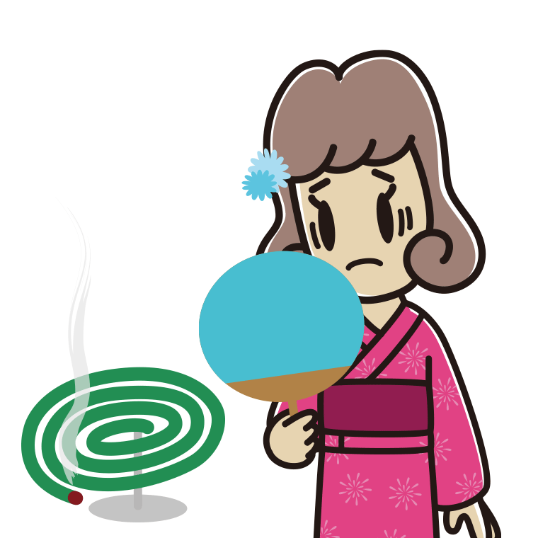 蚊取り線香で困る女子大学生のイラスト【色あり、背景なし】透過PNG