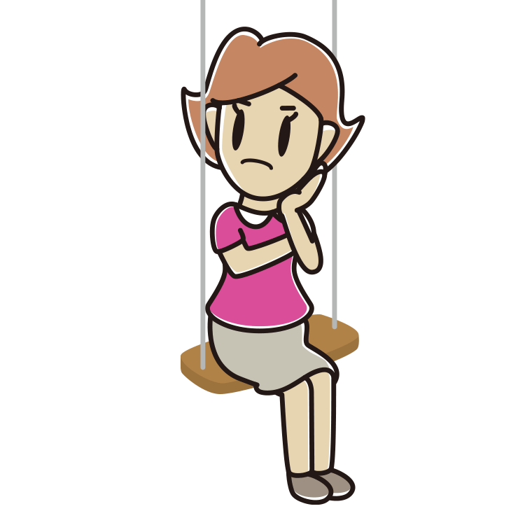 ブランコで考える女性のイラスト【色あり、背景なし】透過PNG