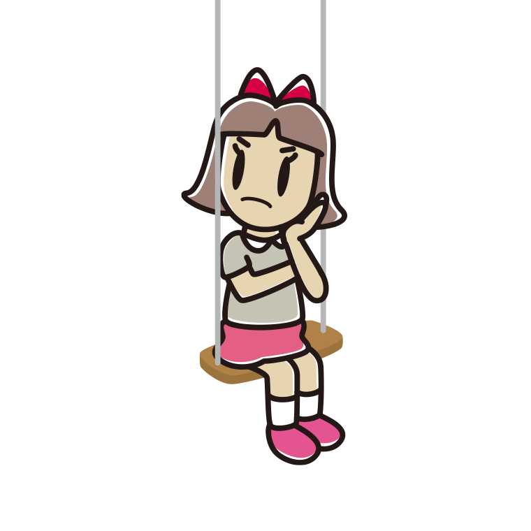 ブランコで考える小学生女子のイラスト【色あり、背景なし】透過PNG
