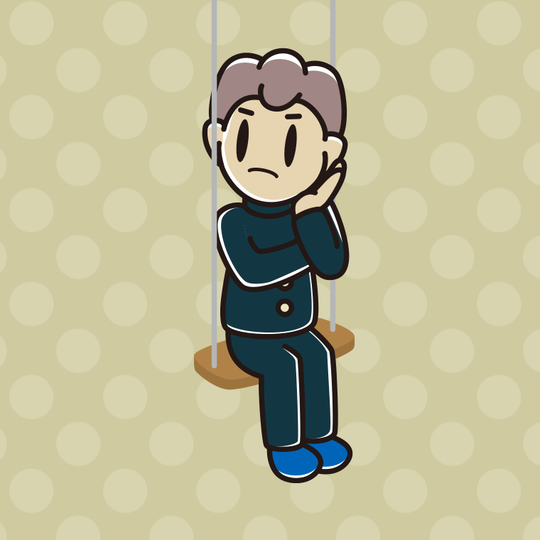 ブランコで考える男子中学生のイラスト【色、背景あり】PNG