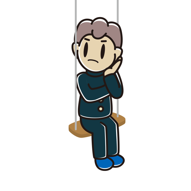 ブランコで考える男子中学生のイラスト【色あり、背景なし】透過PNG