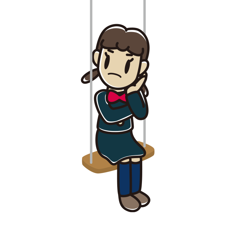 ブランコで考える女子中学生のイラスト【色あり、背景なし】透過PNG