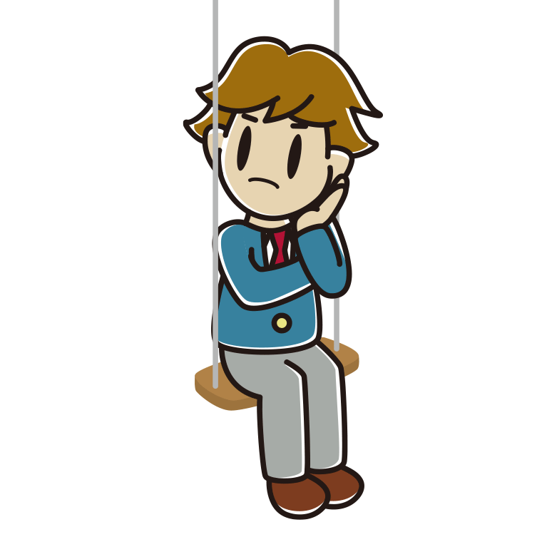 ブランコで考える男子高校生のイラスト【色あり、背景なし】透過PNG