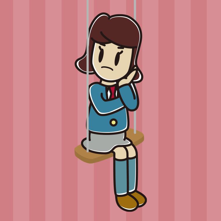 ブランコで考える女子高校生のイラスト【色、背景あり】PNG