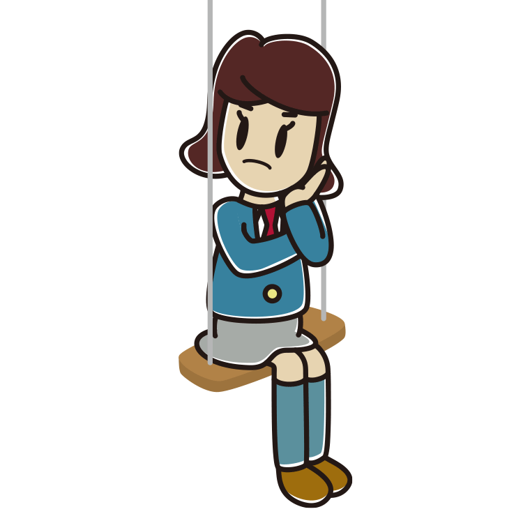 ブランコで考える女子高校生のイラスト【色あり、背景なし】透過PNG