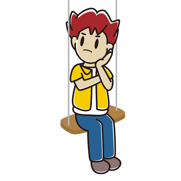 ブランコで考える男子大学生のイラスト【色あり、背景なし】透過PNG