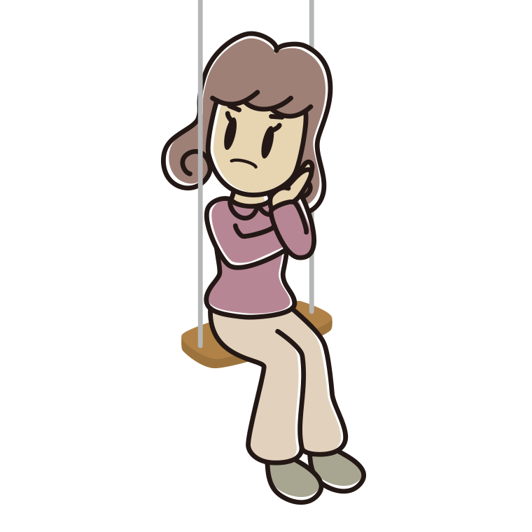 ブランコで考える女子大学生のイラスト【色あり、背景なし】透過PNG